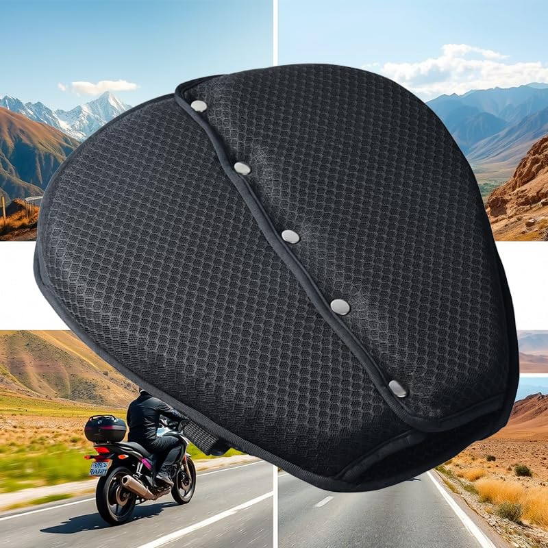 Large 3D Honeycomb Motorcycle Gel Seat Cushion - Foldable Pressure Relief & Breathable Pad with Anti-Slip Straps for Long Rides