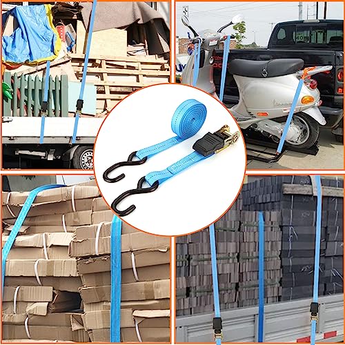 6 Pcs 1 Inch Heavy Duty 20ft Tie Down Straps with Hooks, 2200 LBS Break Strength, Cargo Ratchet Straps for Motorcycle, Appliances, Equipment - color: Blue