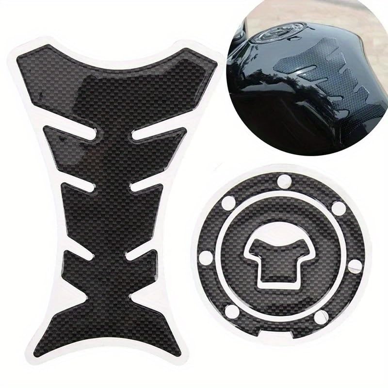1 Set 3D Gas Cap Cover Sticker Universal Motorcycle Fuel Tank Pad Protector Black Textured Trim for Gas Cap and Tank Scratch Resistant, Black - color: Black
