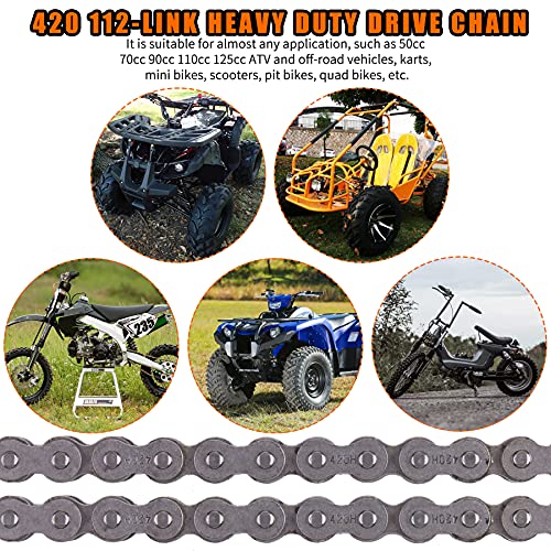 420H Motorcycle Chain+ Chain Breaker,112-Link Heavy Duty Drive Chain - size: 112