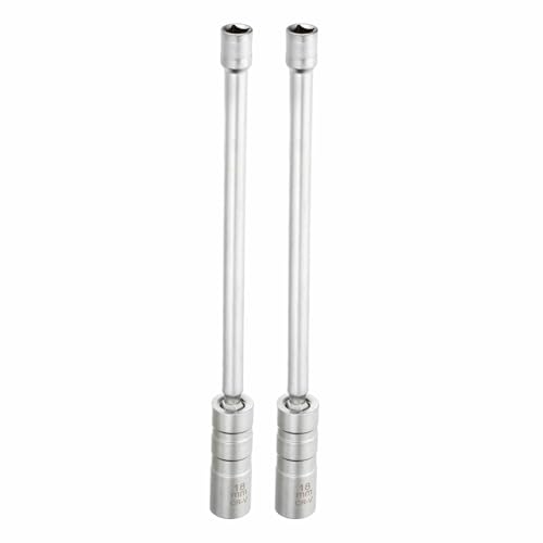 HARFINGTON 2pcs Spark Plug Socket Set 3/8" Drive 18mm Swivel Magnetic 12 Point Long Thin Wall Spark Plug Socket with 360 Degree Swivel CR-V Steel, Silver - size: 18mm