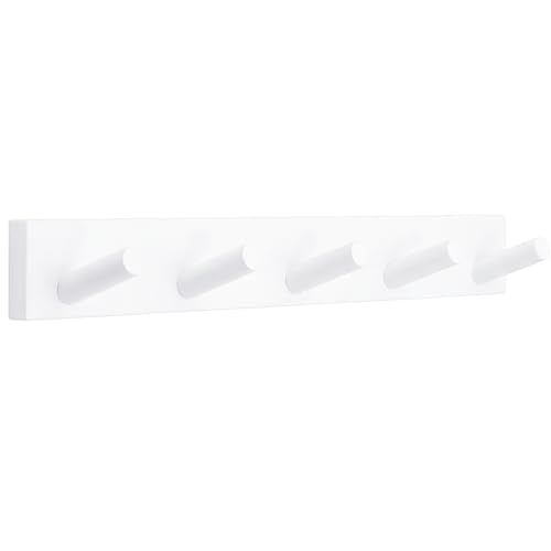 Coat Rack Wall Mount, Wooden Coat Hanger with 5 Hooks, Heavy Duty, White, 1 Pcs - color: White