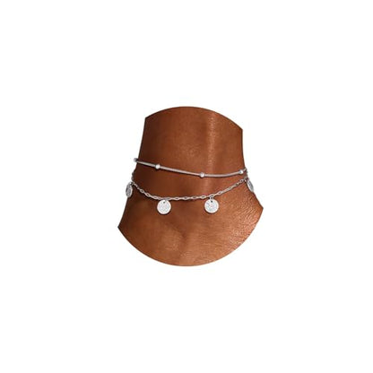U7 Silver/Gold Ankle Bracelets for Women Layered Chain Anklets Stainless Steel Waterproof Summer Beach Anklet Cham, Adjustable 8.5"-10.5" - color: Silver - Ball Chain+Paperclip Chain