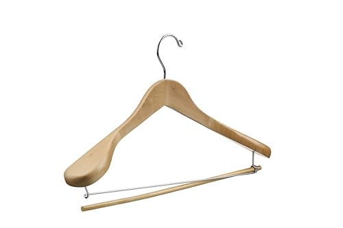 DEILSY™ Natural Suit Hangers for Men with Non-Slip Pants Bar & 360° Swivel Hook - Smooth Finish Wooden Coat Hangers, Heavy Duty Wooden Hanger – Pack of 6 - color: Natural