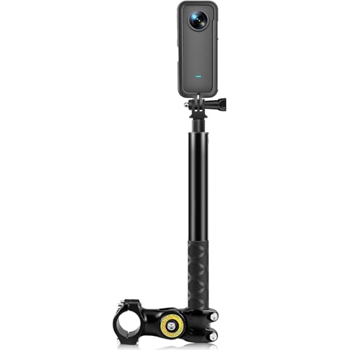 Motorcycle Bicycle Selfie Stick, Third Person Perspective Handlebar Mount Camera Bracket for Ride Tracking Shooting for GoPro Hero 12/11/10/9/8 Insta360 X5 / X4 / X3 ONE X/ONE Action Camera