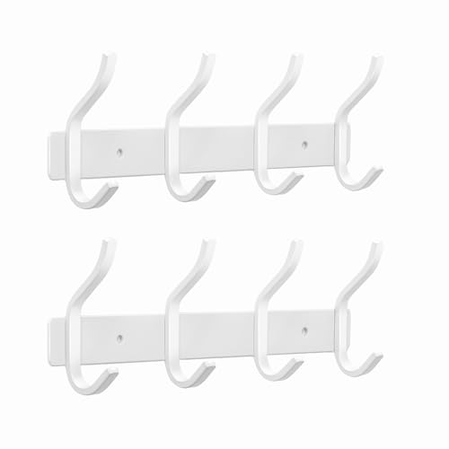 White Wall Hooks Heavy Duty, 12 Inch Coat Hooks Wall Mount with 4 Hooks, 2 Packs Wall Hooks Hangers for Entryway, Bathroom - for Hanging Backpack, Bag, Coat, Purse, Hat, Towel, Clothes - color: White, size: 4 Hooks 2 Pieces