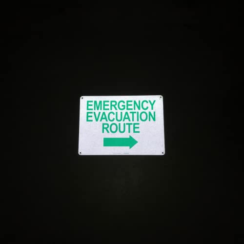 TRADESAFE Emergency Evacuation Route Arrow Right Sign – Wall Signs, Quick Install Aluminum Safety Sign, Light Reflective, UV-Resistant, Waterproof, 14” X 10” Signs for Business - style: Emergency Evacuation Route Arrow Right