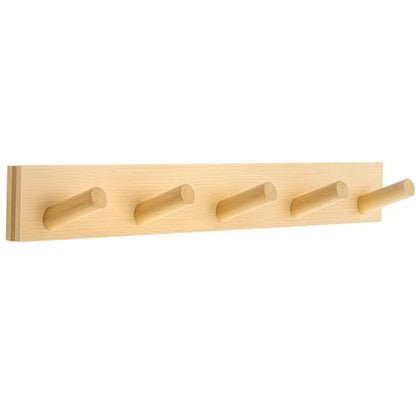 Coat Rack Wall Mount, Wooden Coat Hanger with 5 Hooks, Heavy Duty, Natural, 1 Pcs - color: Natural