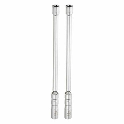 HARFINGTON 2pcs Spark Plug Socket Set 3/8" Drive 14mm Swivel Magnetic 12 Point Long Thin Wall Spark Plug Socket with 360 Degree Swivel CR-V Steel, Silver - size: 14mm