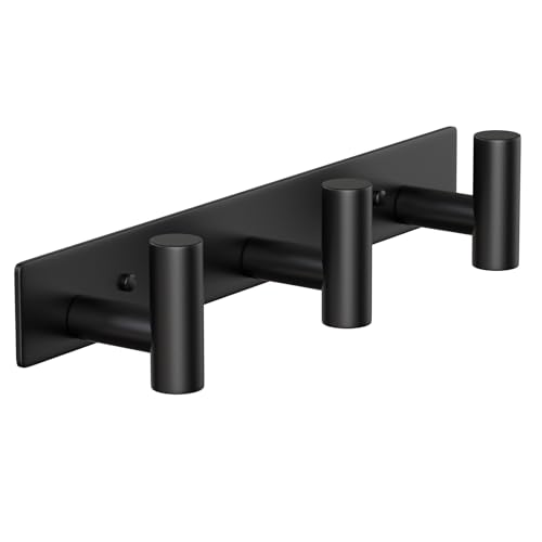 Wall Mounted Coat Rack-3 Hooks, Heavy Duty Stainless Steel Wall Hooks for Towel Coat Bag, Hat Rack Coat Hanger Coat Hooks Towel Racks for Bathroom Entryway Kitchen Hotel Office (Black, 1 Pack) - color: Black, size: "T" Shape 3 Hooks - 1 Pack