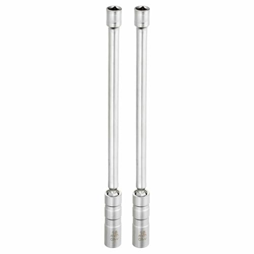 HARFINGTON 2pcs Spark Plug Socket Set 3/8" Drive 16mm Swivel Magnetic 12 Point Long Thin Wall Spark Plug Socket with 360 Degree Swivel CR-V Steel, Silver - size: 16mm