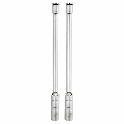 HARFINGTON 2pcs Spark Plug Socket Set 3/8" Drive 16mm Swivel Magnetic 12 Point Long Thin Wall Spark Plug Socket with 360 Degree Swivel CR-V Steel, Silver - size: 16mm