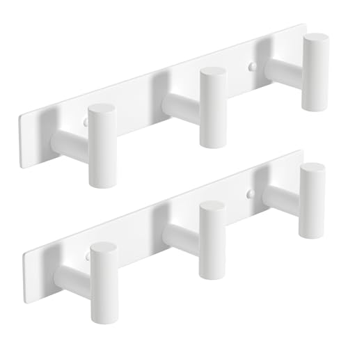 PMMASTO Stainless Steel Coat Rack Wall Mounted, Heavy Duty Metal Hook Rail for Hanging Coats Hats Towels Robes Bags, Modern Wall Hooks Organizer (White, 3 "T Hooks, 2 Pack) - color: White, size: 3 "T" Hooks, 2PACK