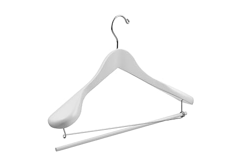 DEILSY™ White Suit Hangers for Men with Non-Slip Pants Bar & 360° Swivel Hook - Smooth Finish Wooden Coat Hangers, Heavy Duty Wooden Hanger – Pack of 6 - color: White
