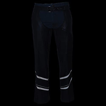 Milwaukee Leather ML1144 Men's Black Premium Leather Vented Motorcycle Rider Chaps w/Reflective Piping - size: X-Small