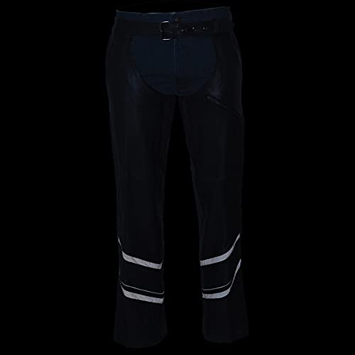 Milwaukee Leather ML1144 Men's Black Premium Leather Vented Motorcycle Rider Chaps w/Reflective Piping - size: Medium