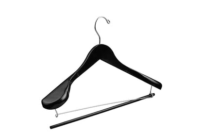 DEILSY™ Black Suit Hangers for Men with Non-Slip Pants Bar & 360° Swivel Hook - Smooth Finish Wooden Coat Hangers, Heavy Duty Wooden Hanger – Pack of 6 - color: Black