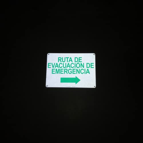 TRADESAFE Emergency Evacuation Route Arrow Right Sign – Ruta De Evacuación De Emergencia Spanish Sign, Quick Install, Light Reflective, UV-Resistant, Waterproof, 14” X 10” Aluminum Safety Signs - style: Ruta De Evacuación De Emergencia Arrow Right