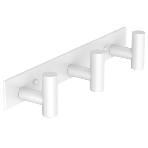 PMMASTO Stainless Steel Coat Rack Wall Mounted, Heavy Duty Metal Hook Rail for Hanging Coats Hats Towels Robes Bags, Modern Wall Hooks Organizer (White, 3 "T Hooks, 1PACK) - color: White, size: 3 "T" Hooks, 1PACK