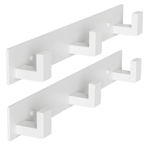 PMMASTO Stainless Steel Coat Rack Wall Mounted, Heavy Duty Metal Hook Rail for Hanging Coats Hats Towels Robes Bags, Modern Wall Hooks Organizer (White, 3 "L Hooks, 2 Pack) - color: White, size: 3 "L" Hooks, 2PACK