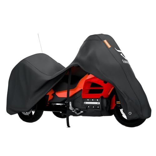 EVRBUL Trike Motorcycle Cover Waterproof 3-Wheel Vehicles Cover with Reflective Strips and Windproof Buckle Compatible with Harley Davidson CVO Tri Glide, Honda Gold Wing Trike 108× 59× 59 in - size: 108’’-Trike