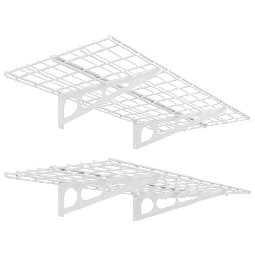 FLEXIMOUNTS 2-Pack 2x4ft 24-inch-by-48-inch Wall Shelf Garage Storage Rack Wall Mounted Floating Shelves, White, Classic Series - color: White, size: 2 pack-2x4 ft