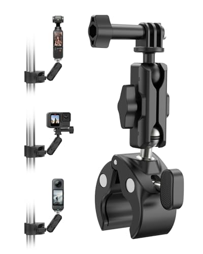 TELESIN Camera Clamp Mount Bike Motorcycle Handlebar Mounts Accessories,360 Ball Joint Tube Roll Bar Holder Clip for GoPro Mission 1 PRO/DJI Osmo Pocket 4/ Action 6 5 4/ Insta360 Luna Ultra/Xtra Muse