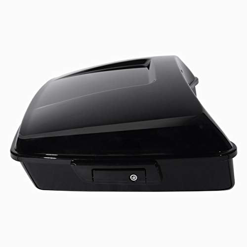 TCT-MOTORPARTS Chopped Tour Luggage Trunk Backrest & Mount Rack Fit for 2014-2025 Harley Touring Harley Ultra Limited Road King Street Glide Special - color: Gloss Black Chopped Trunk+Black Rack#1