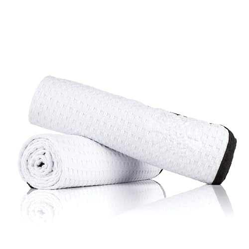 The Rag Company Dry Me A River, Professional Korean 70/30 Blend Microfiber Waffle-Weave Drying & Detailing Towels, Soft Suede Edges, 390 GSM, 20x40 Inches, White, 2-Pack - color: White, size: 20in x 40in