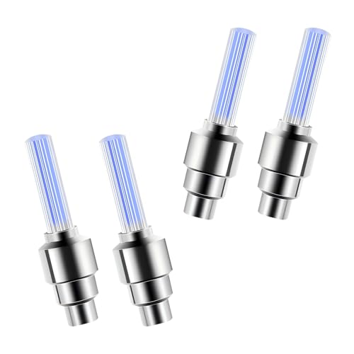 4 PCS Bike Wheel Lights, Auto Flash LED Valve Stem Caps, Waterproof Tire Lights for Night Riding Safety and Decoration, for Bicycles, Motorcycles, Cars (Blue) - color: Blue