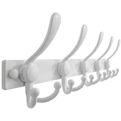 Dseap Coat Rack Wall Mount, Heavy Duty 12-Gauge Base vs Flimsy 1mm, Double-Thick Solid Anti-Snap Hooks, 16” Stud-Mount, Stainless Steel Hanger for Clothes Hat Entryway Closet Mudroom, White - color: White, size: L=17" (1pcs)