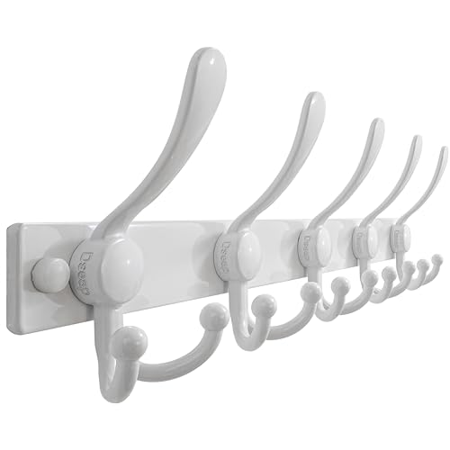 Dseap Coat Rack Wall Mount, Heavy Duty 12-Gauge Base vs Flimsy 1mm, Double-Thick Solid Anti-Snap Hooks, 16” Stud-Mount, Stainless Steel Hanger for Clothes Hat Entryway Closet Mudroom, White - color: White, size: L=17" (1pcs)