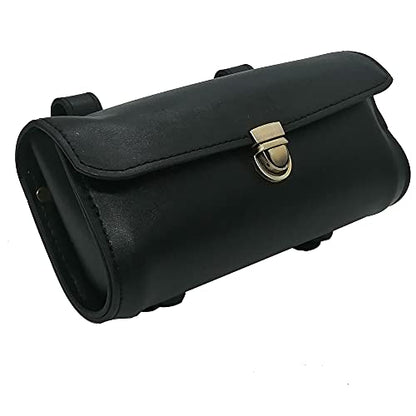 WUYAN Bike Handlebar Leather Bags Under Seat Retro Classical Mountain MTB Road Bike Leather Bag for Cell Phone， Saddle Tail Rear Pouch Seat Storage Cycling Case Carry Accessories - color: Black