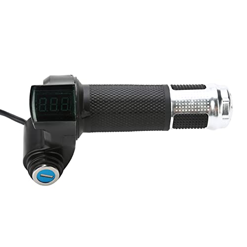 Bike Throttle Grip LCD Screen Twist Throttle Accelerator Handle Grips with Cable and Key Knock for Electric Bicycle Skateboard(Silver)