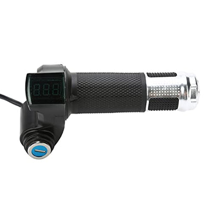 Bike Throttle Grip LCD Screen Twist Throttle Accelerator Handle Grips with Cable and Key Knock for Electric Bicycle Skateboard(Silver)