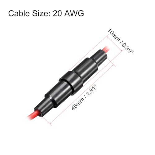 uxcell 15 Pcs 5x20mm Inline Screw Type Fuse Holder 20 Gauge AWG Red Wire with 30 Pcs 10A Fast Blow Glass Fuses - size: 20awg,5x20mm