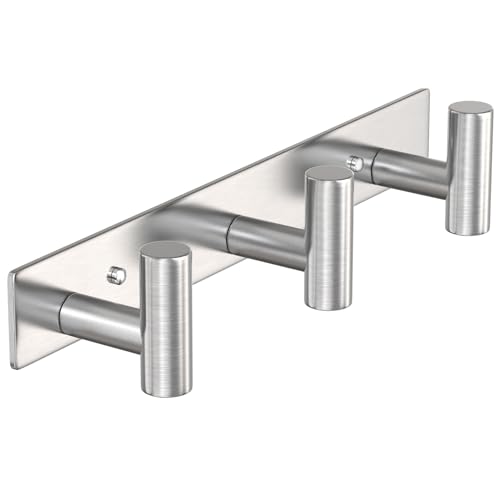 PMMASTO Stainless Steel Coat Rack Wall Mounted, Heavy Duty Metal Hook Rail for Hanging Coats Hats Towels Robes Bags, Modern Wall Hooks Organizer (Silver, 3 "T Hooks, 1PACK) - color: Silver, size: 3 "T" Hooks, 1PACK