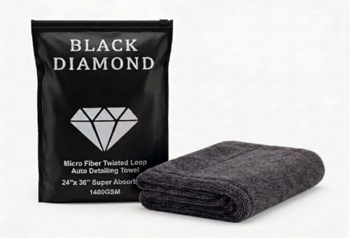 Automotive Detailing Twisted Loop Drying Towel, 1400GSM, 36"x24", Streak Free, Lint Free, Reusable, Microfiber Cleaning Cloth for Car, Truck, SUV - color: Dark Grey
