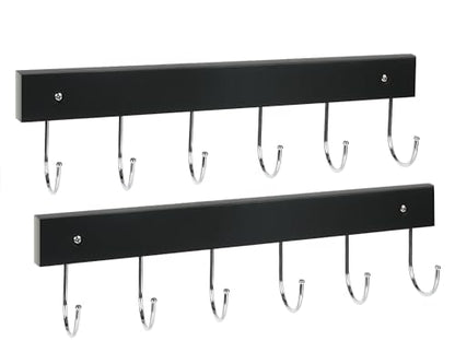 2 Pack Coat Rack Wall Mount with 12 Rotating 180° Coat Hooks, 14.6" Rustproof Wooden Entryway Organizer, Wall Hooks for Hanging Coats, Purse, Hats, Jackets, Towels, Space Saving Hanger (Black) - color: Black