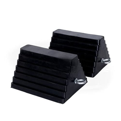 Wheel Chocks Rubber Heavy Duty Wheel Chocks for Travel Trailers with Eyebolt 9.06" x 7.87" x 5.51" 2 Pack（Highlight Black） - color: BLACK