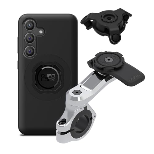 Quad Lock Motorcycle Handlebar Phone Mount PRO Chrome with Vibration Dampener and MAG Phone Case for Galaxy S24 - size: Galaxy S24