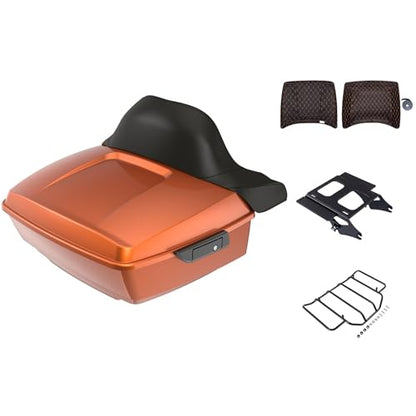 Advanblack Amber Whiskey King Tour Trunk Pack, Black Mount Bracket, Top Luggage Rack, Orange Trunk Pak Liners Fit for 09-Later Harley Touring, Road Glide, Street Glide Special, Electra Glide - color: Amber Whiskey