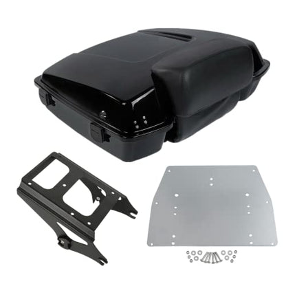TCMT 5.5" Razor Motorcycle Trunk Box Backrest Pad Two Up Mounting Rack Metal Base Plate Fit For Harley Touring 2009-2013 Road Glide Road King Street Glide Pack - color: Black Lacthes Trunk+Pad+Black 2 up Rack+Plate