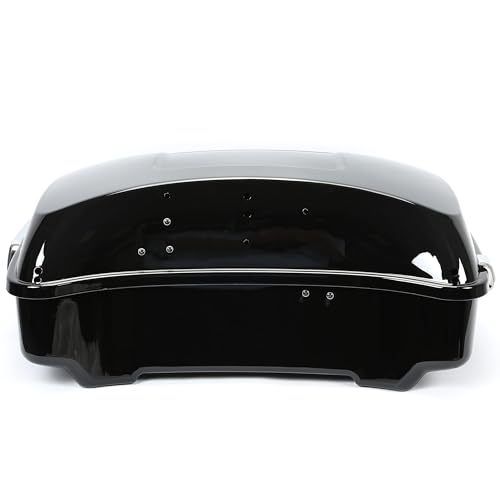 ECOTRIC Chopped Luggage Trunk W/Pad Compatible with 2014-2024 Harley Touring Road King Road Glide Street Glide Electra Glide Tail Box Trunk with Backrest - color: Black, size: Chopped Luggage Trunk W/ Razor Pad
