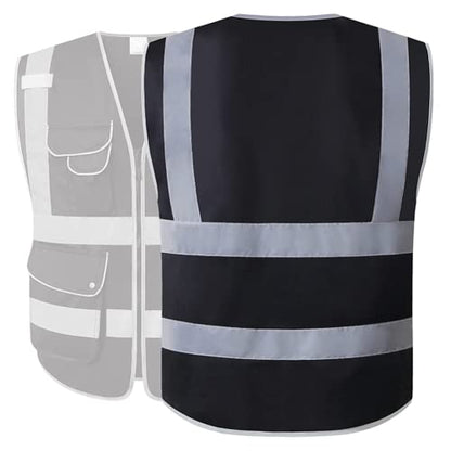 XIAKE 9 Pockets Class 2 High Visibility Reflective Safety Vest for Men Women,Meets ANSI/ISEA Standard - color: Black, size: X-Large