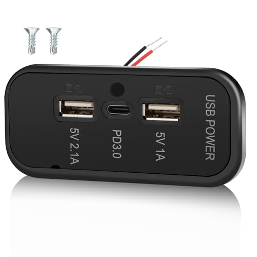 3 Ports 12V RV USB Outlet 45.5W, Gibbab PD3.0 Type-C Quick Charge & Dual A Port 3.1A Panel Wall Mount, Automotive Car Socket Charger Adapter for RV Marine Boat Bus ATV Motorcycle Truck - color: Black, size: 1PCS