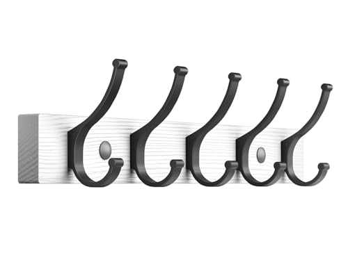 Optish Coat Rack Wall Mount, 16.5 Inches Wood Coat Hooks Wall Mount, Wall Coat Rack with 5 Hooks, Hat Rack Wall Hooks for Hanging Coat, Bag, Towel (1Pack, White) - color: White