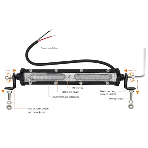 Ultra Slim Single Row Red LED Offroad Driving Fog Lights Bar Red Hunting Fishing Lights 2Pcs 7Inch Waterproof Auxiliary Work Lights Grille Lights Bar fit for Fish Pig Deer Truck Trator ATV Boat Cars - size: Red