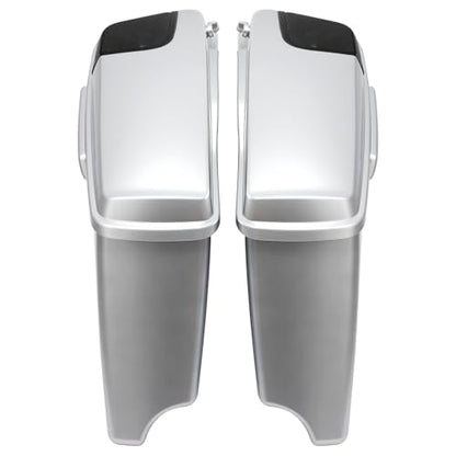 HR3 Custom 4" Stretched Hard Saddlebags w/Speaker Lids Compatible with 2014-later Harley Touring Road King Road Glide Street Glide Ultra Limited FLHT (Candy Red/Silver Honeycomb Fade) - color: Custom- Candy Red / Silver Honeycomb Fade