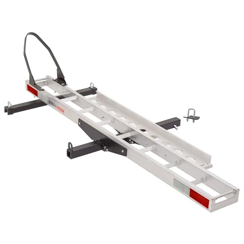 Black Widow Motorcycle Hitch Carrier with Wheel Chock & Ramp, 400 lb Capacity Anti-Rattle – Lightweight Aluminum Dirt Bike Transport Platform with Secure Mounting – Fits 2" Receiver - style: Single Bike with Wheel Chock
